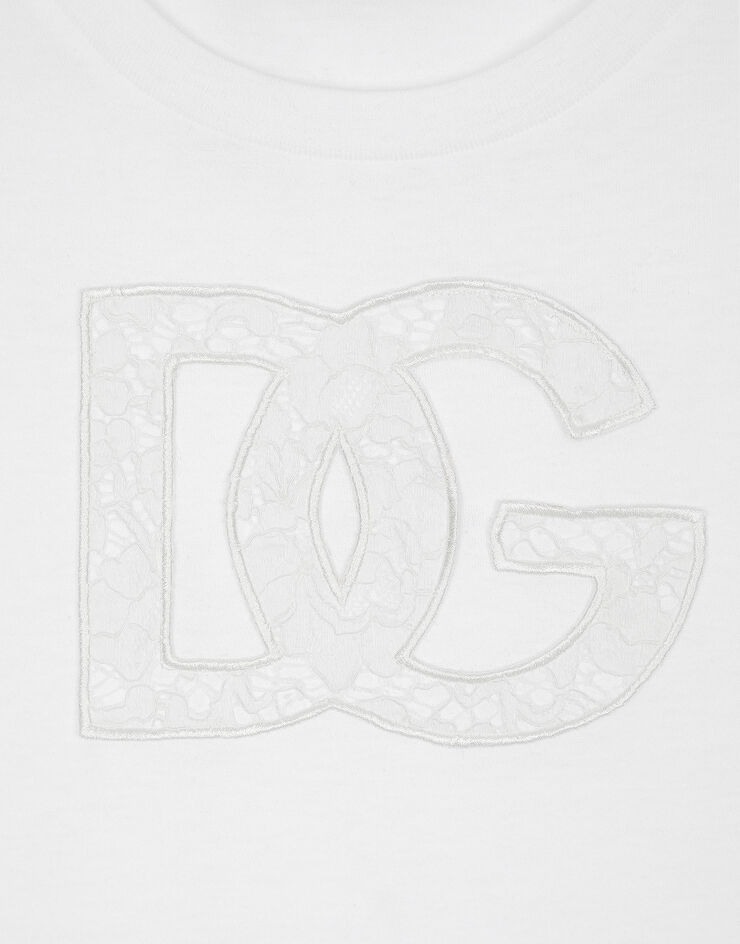 Dolce & Gabbana T-Shirt aus Jersey mit DG-Logopatch Weiss F8M68ZGDB9O