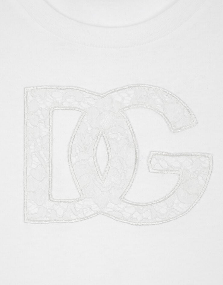 Dolce & Gabbana T-Shirt aus Jersey mit DG-Logopatch Weiss F8M68ZGDB9O