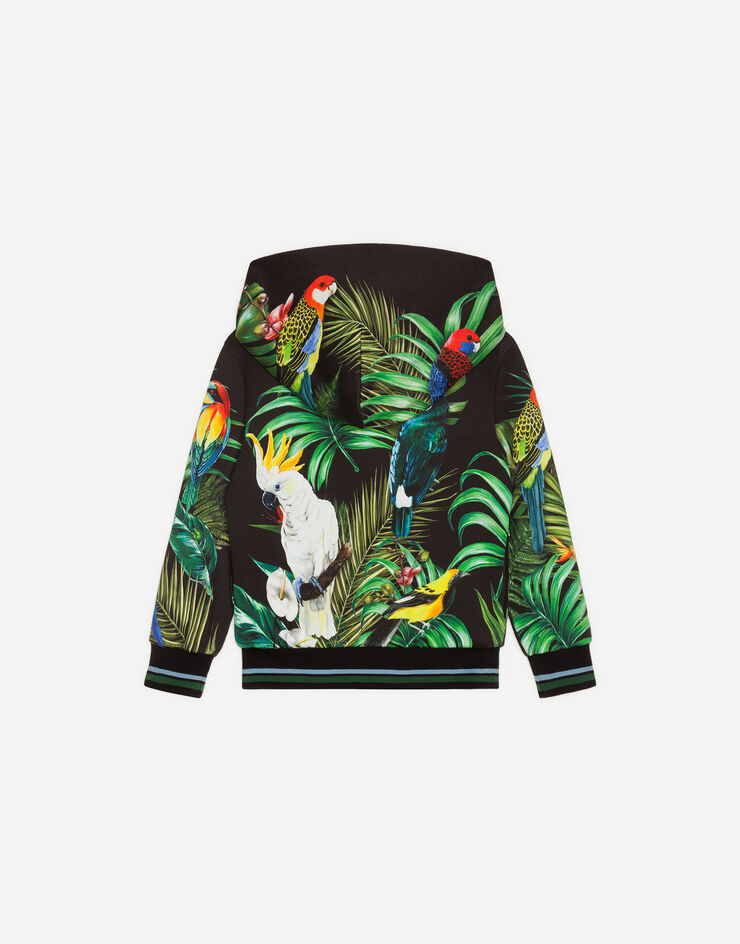 Dolce & Gabbana JERSEY HOODIE WITH PARROT PRINT MULTICOLORED L4JW3EG7WGF