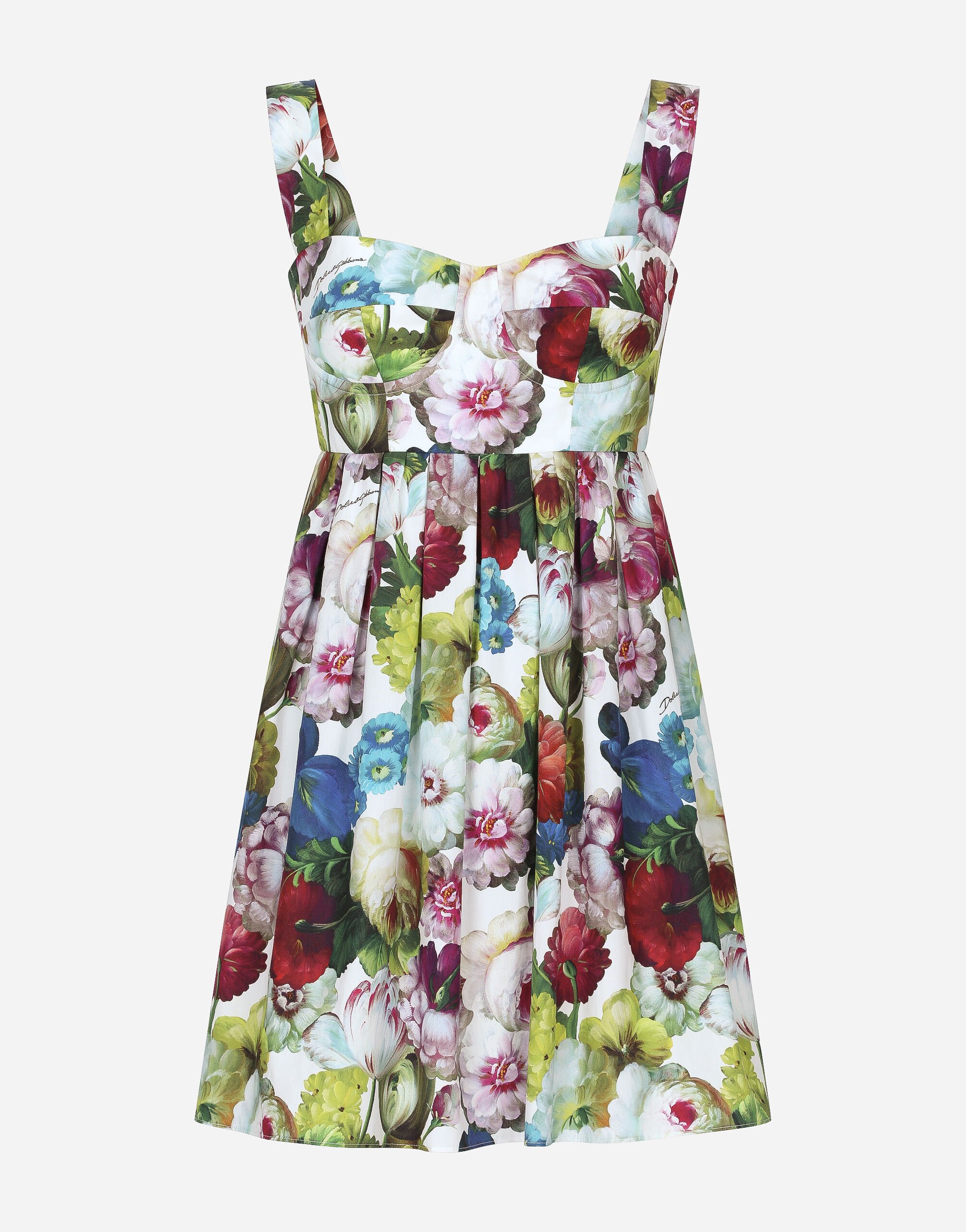 Dolce & Gabbana Short cotton corset dress with nocturnal flower print Green BB7158AW437