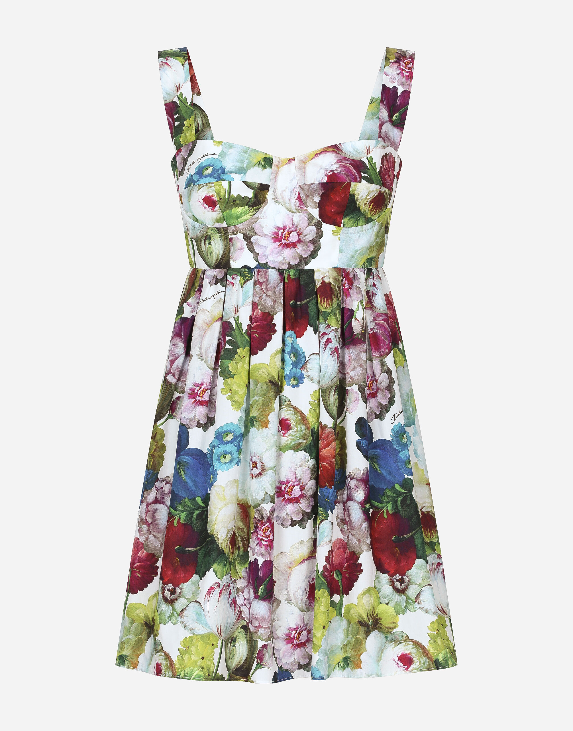 Dolce & Gabbana Short cotton corset dress with nocturnal flower print Pink F26X8TFMMHN