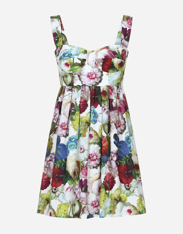 Dolce & Gabbana Kurzes Bustierkleid aus Baumwolle Nachtblumen-Print Drucken F6ZT0THS5M3