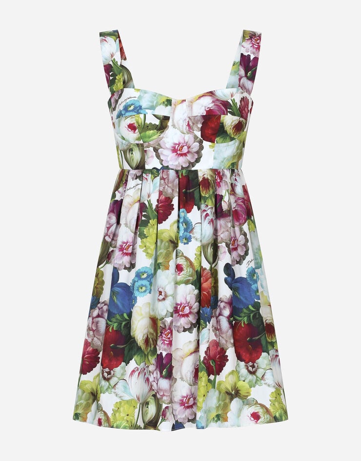 Dolce & Gabbana Kurzes Bustierkleid aus Baumwolle Nachtblumen-Print Print F6HAATHS5Q2