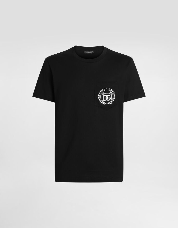 Dolce & Gabbana Cotton T-shirt with DG Milano logo embroidery Black G8RA2ZG7J6F
