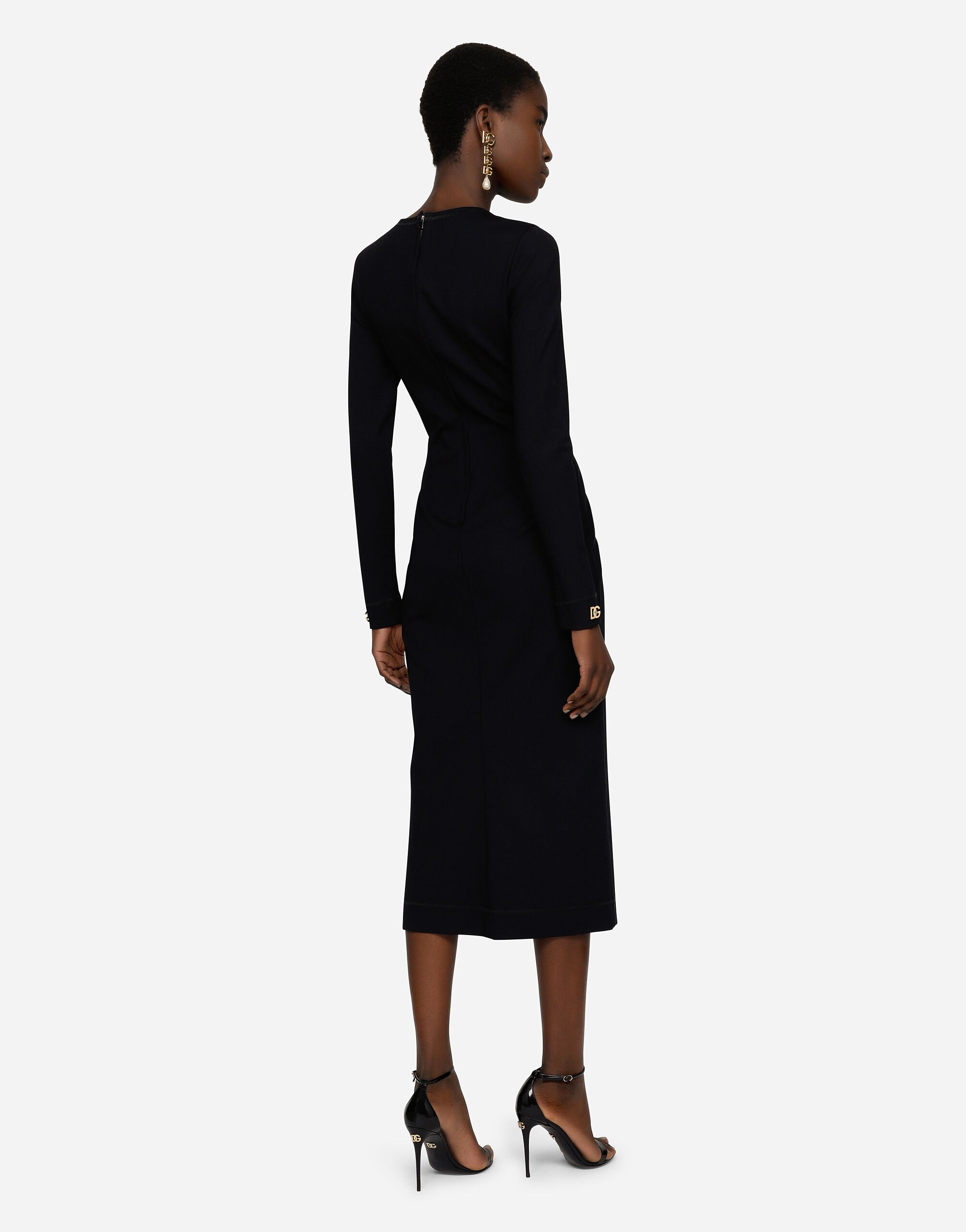 Chiffon calf-length circle skirt in Black for Women