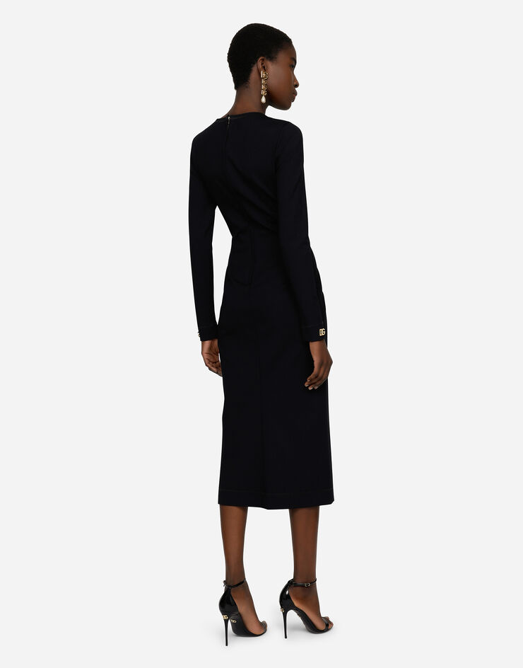 Dolce & Gabbana Long-sleeved jersey calf-length dress with DG embellishment Black F6R6MTFUGKG