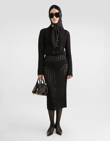 Dolce & Gabbana Cotton jacquard palazzo pants with floral print Black FXO13TJCVWH