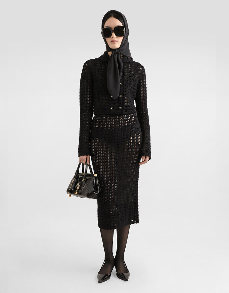 Dolce & Gabbana Falda longuette de punto de ganchillo de lana Negro FXO13TJCVWH