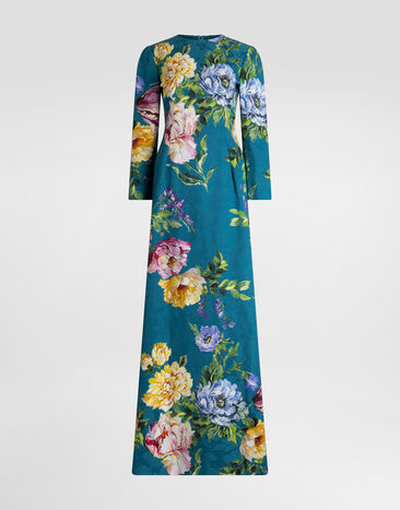 Dolce & Gabbana Peony and rose-print brocade long dress Multicolor I6KZBWFSFO1