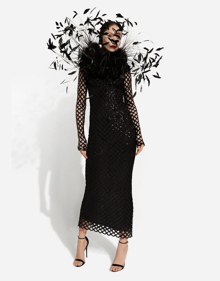 Dolce & Gabbana Long sequined mesh dress Black F6DFDTFLSIO