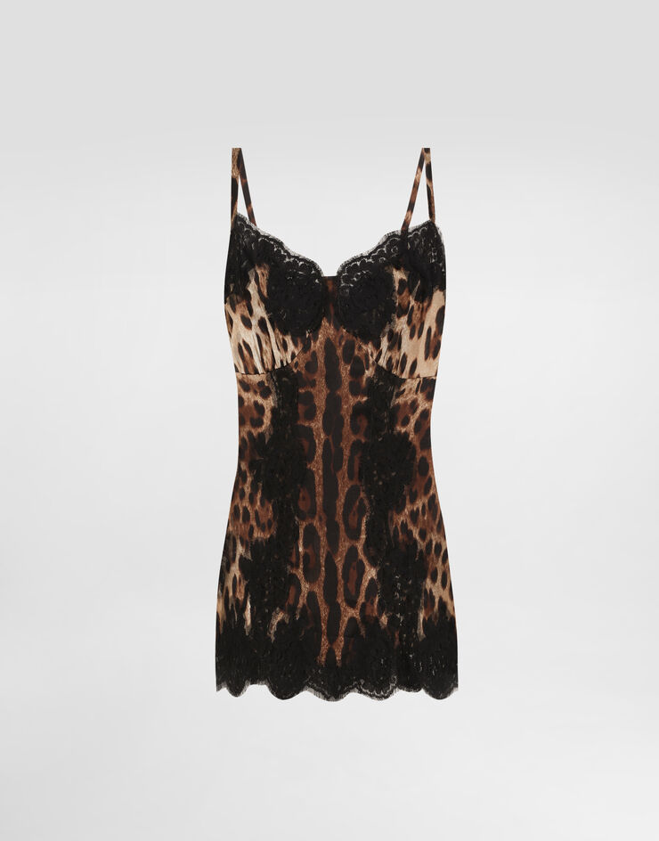 Dolce & Gabbana Leopard-print satin top with lace inlay Animal Print F72K9TFSAXY