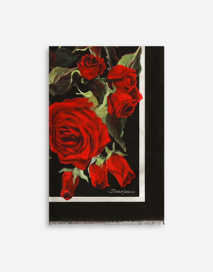 Dolce & Gabbana Schal aus Modal und Seide Rosenprint allover Mehrfarbig FS184AGDCR3