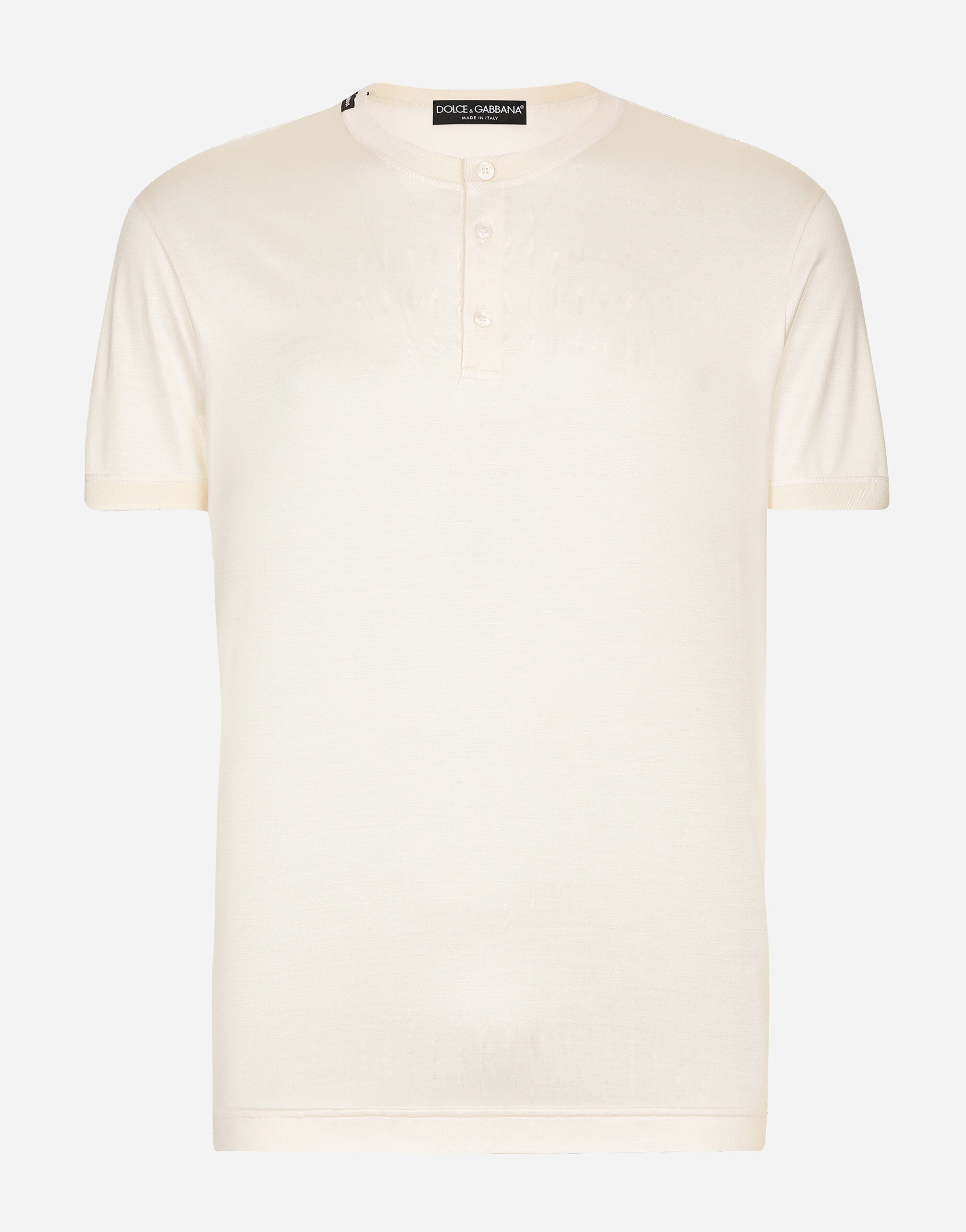 Dolce & Gabbana Off White Silk Henley Short Sleeves T-Shirt