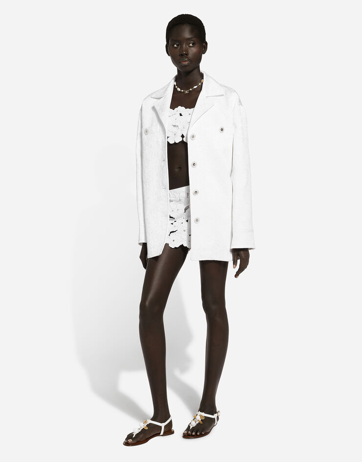 Dolce & Gabbana Abrigo corto de brocado con botonadura sencilla Blanco F0E1XTFJTBV