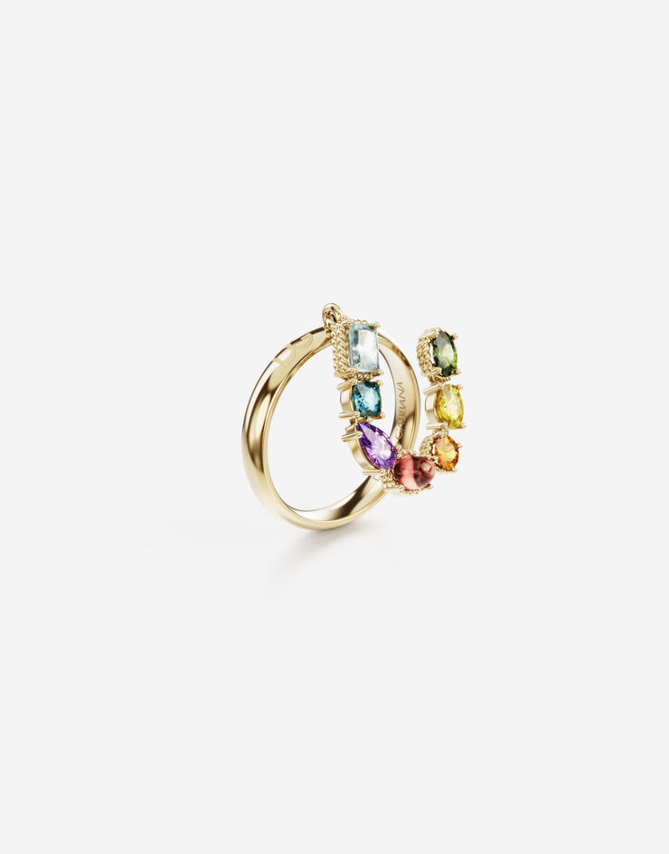 Dolce & Gabbana Ring Rainbow alphabet U aus gelbgold mit mehrfarbigen edelsteinen GOLD WRMR1GWMIXU