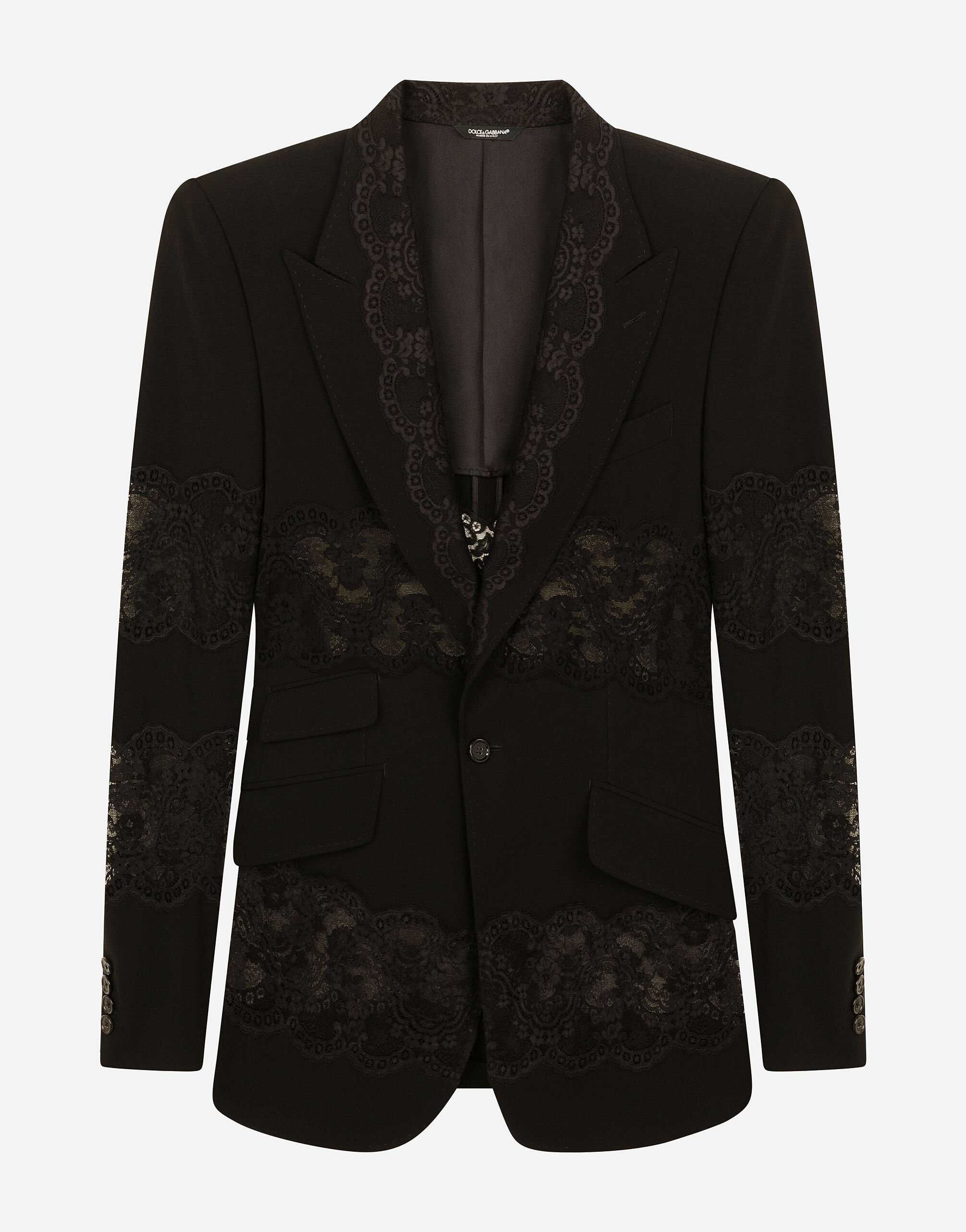 Dolce & Gabbana Stretch wool jacket with lace inserts Multicolor GKSGMTFJSCN