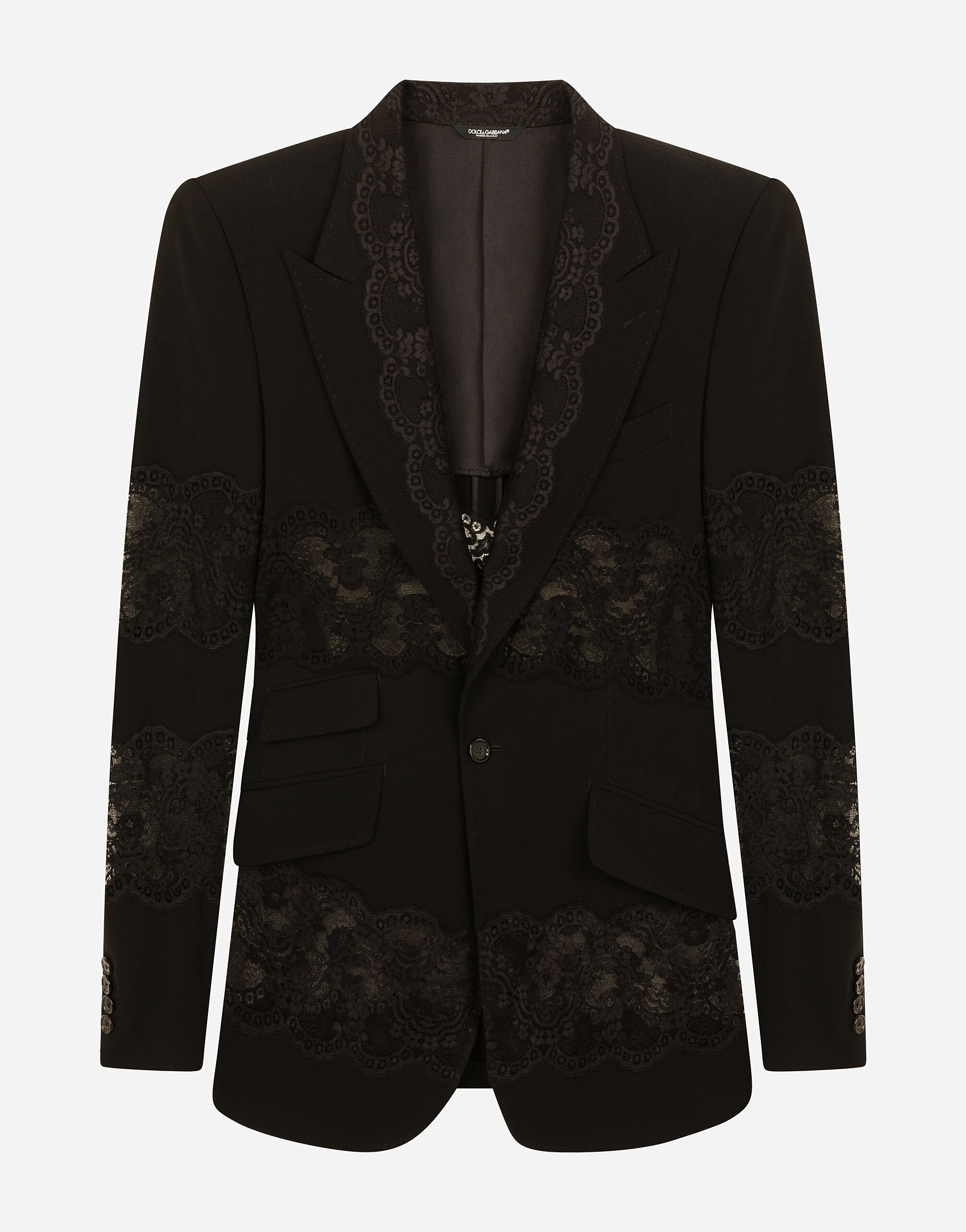 男士黑Stretch wool jacket with lace inserts | Dolce&Gabbana®