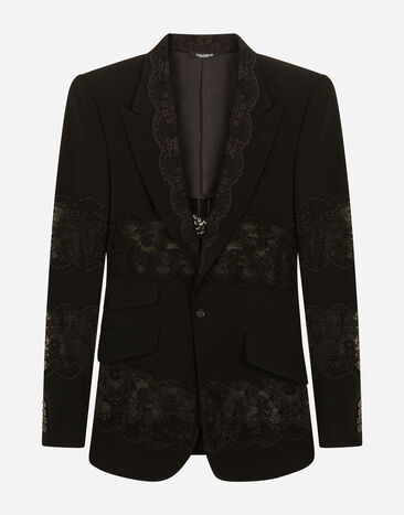Dolce & Gabbana Chaqueta de lana elástica con aplicaciones de encaje Negro G2OR2ZFUBEG