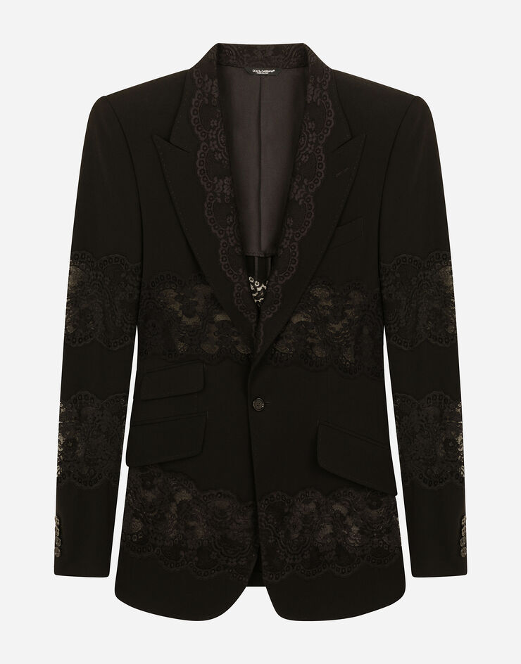 Dolce & Gabbana Stretch wool jacket with lace inserts Black G2OR2ZFUBEG
