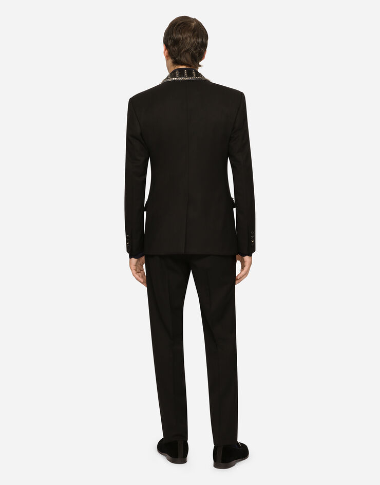 Dolce & Gabbana Three-piece stretch wool Sicilia-fit suit with rhinestones Black GKGIMZFUBE7