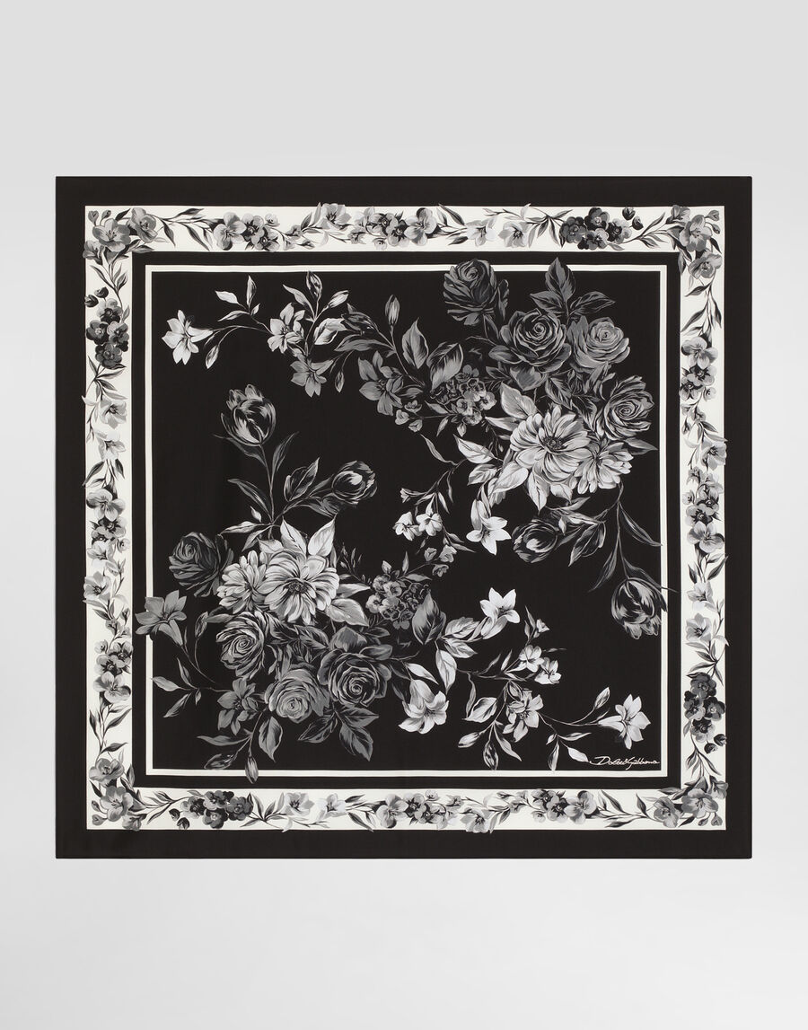 Flower bouquet-print silk scarf 70x70