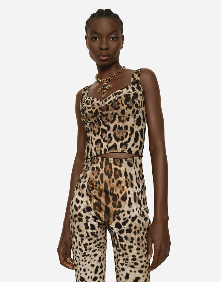 Dolce & Gabbana KIM DOLCE&GABBANA Bustier en marquisette à imprimé léopard Imprimé Animalier F7T19TFSSF7