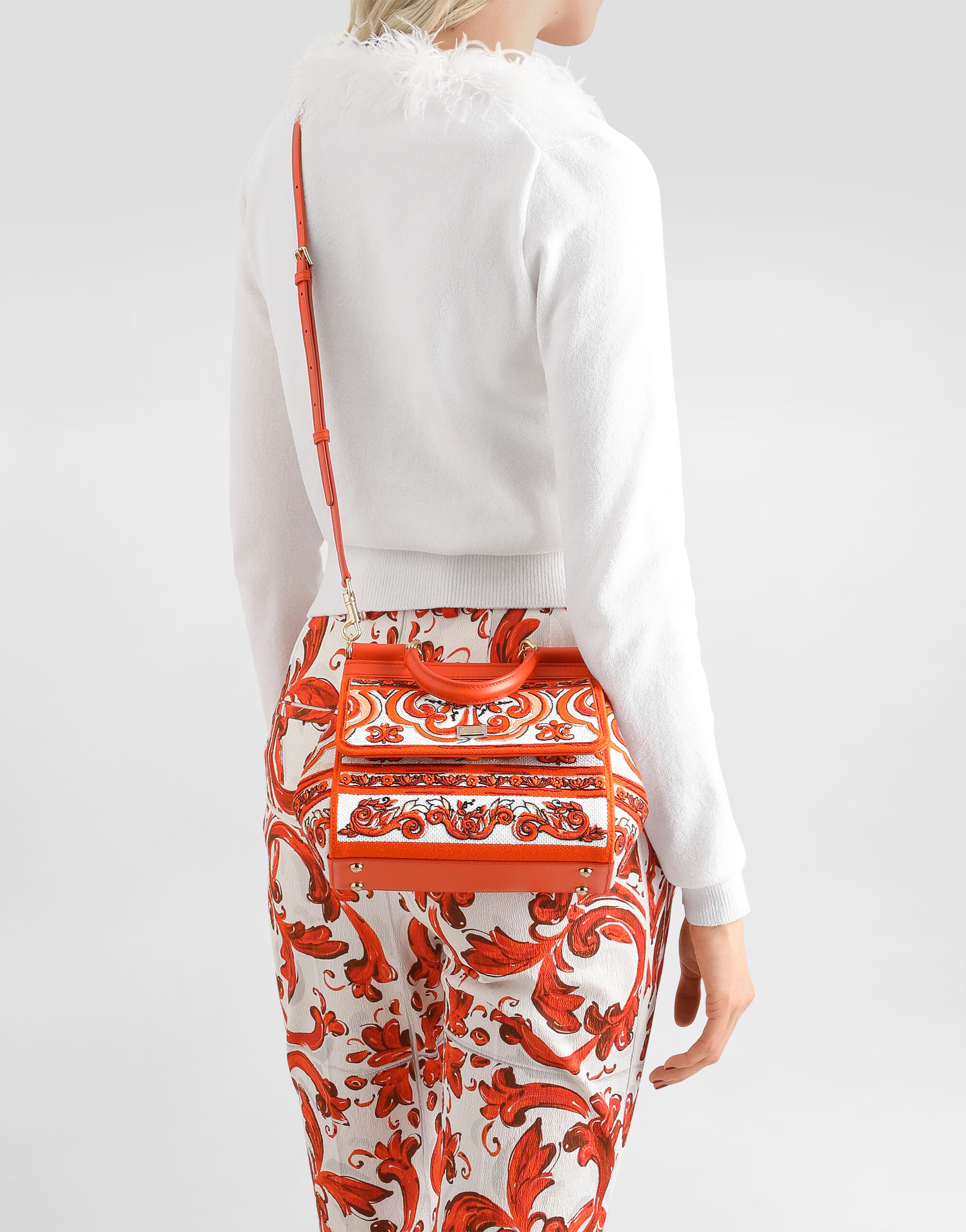 Small Sicily handbag with majolica embroidery in Orange for Women