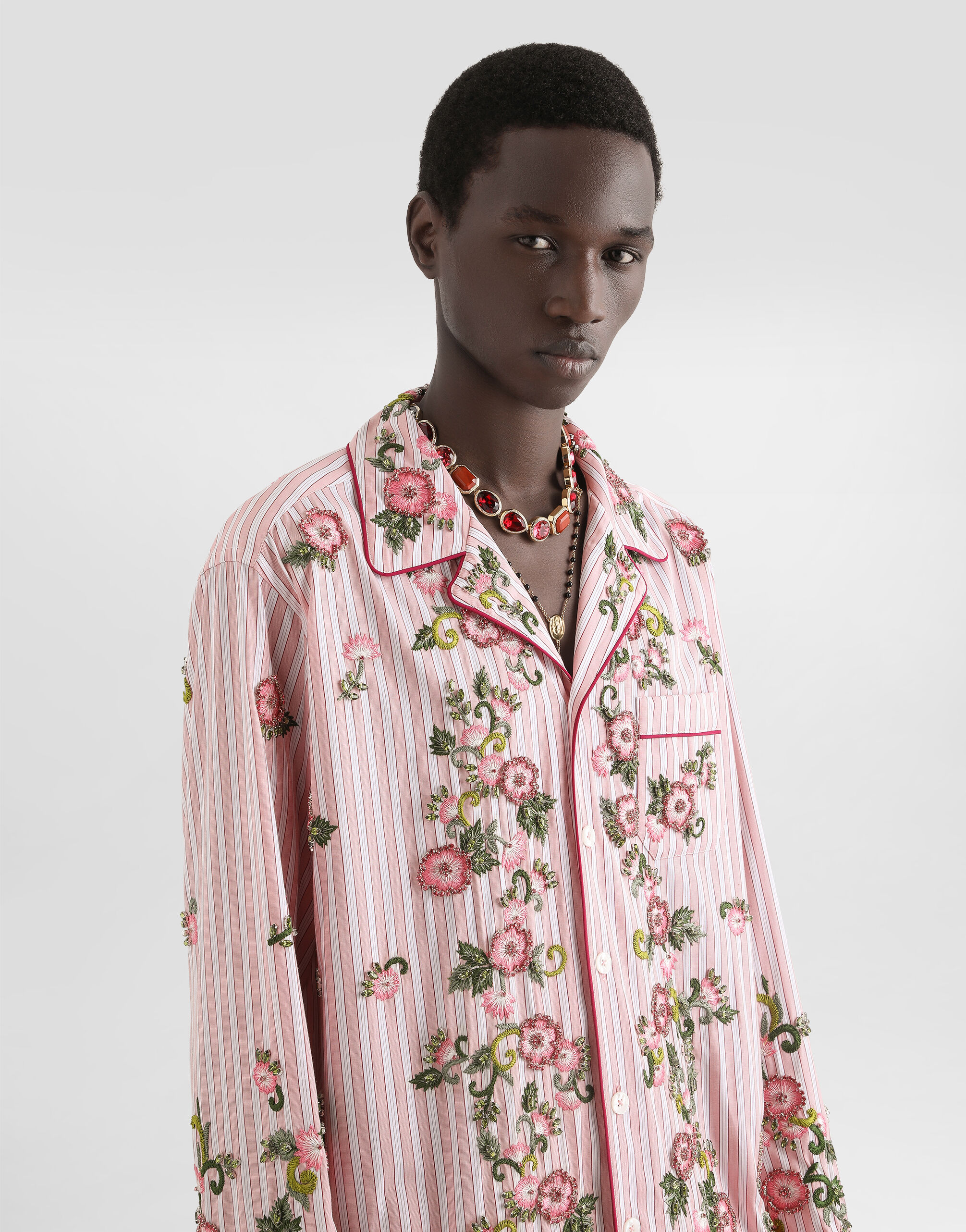 Cotton and silk vanity shirt with embroidery in Multicolor for Men