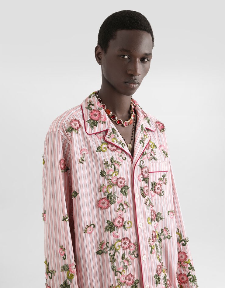 Dolce & Gabbana Cotton and silk vanity shirt with embroidery Multicolor G5OF6ZGK187