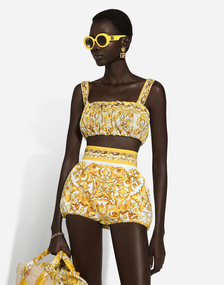 Dolce & Gabbana Panty-Shorts im Ballon-Stil aus Baumwollpopeline Majolika-Print Drucken FTAGWTHH5AY