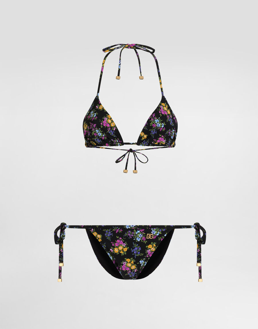 Small floral-print triangle bikini