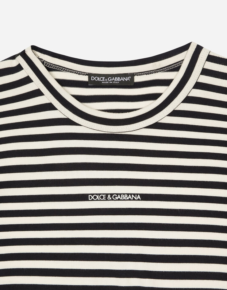 Dolce & Gabbana Gestreiftes Langarm-T-Shirt mit Logo Mehrfarbig G8RK8TG7K3P