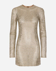 Dolce & Gabbana Short dress with all-over rhinestone embellishment on tulle Silver F6DGSTFUGP2