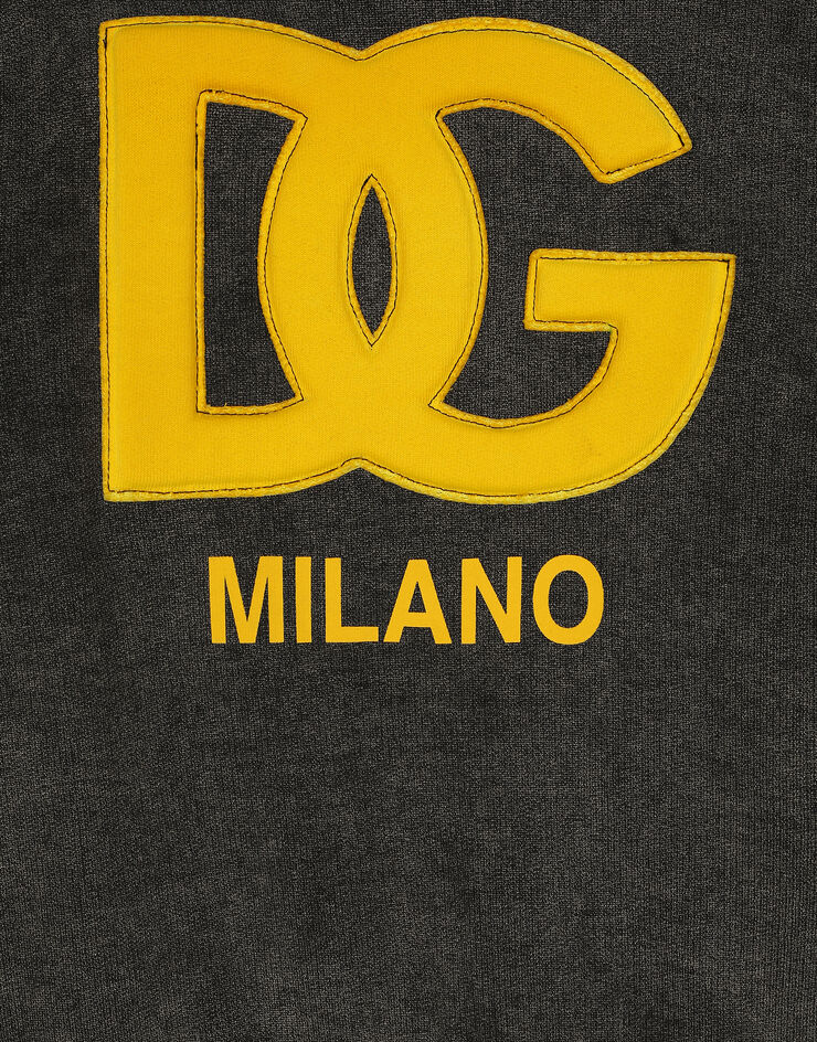 Dolce & Gabbana Sudadera con capucha de punto efecto lavado con logotipo DG Negro L4JWFJG7N3Z