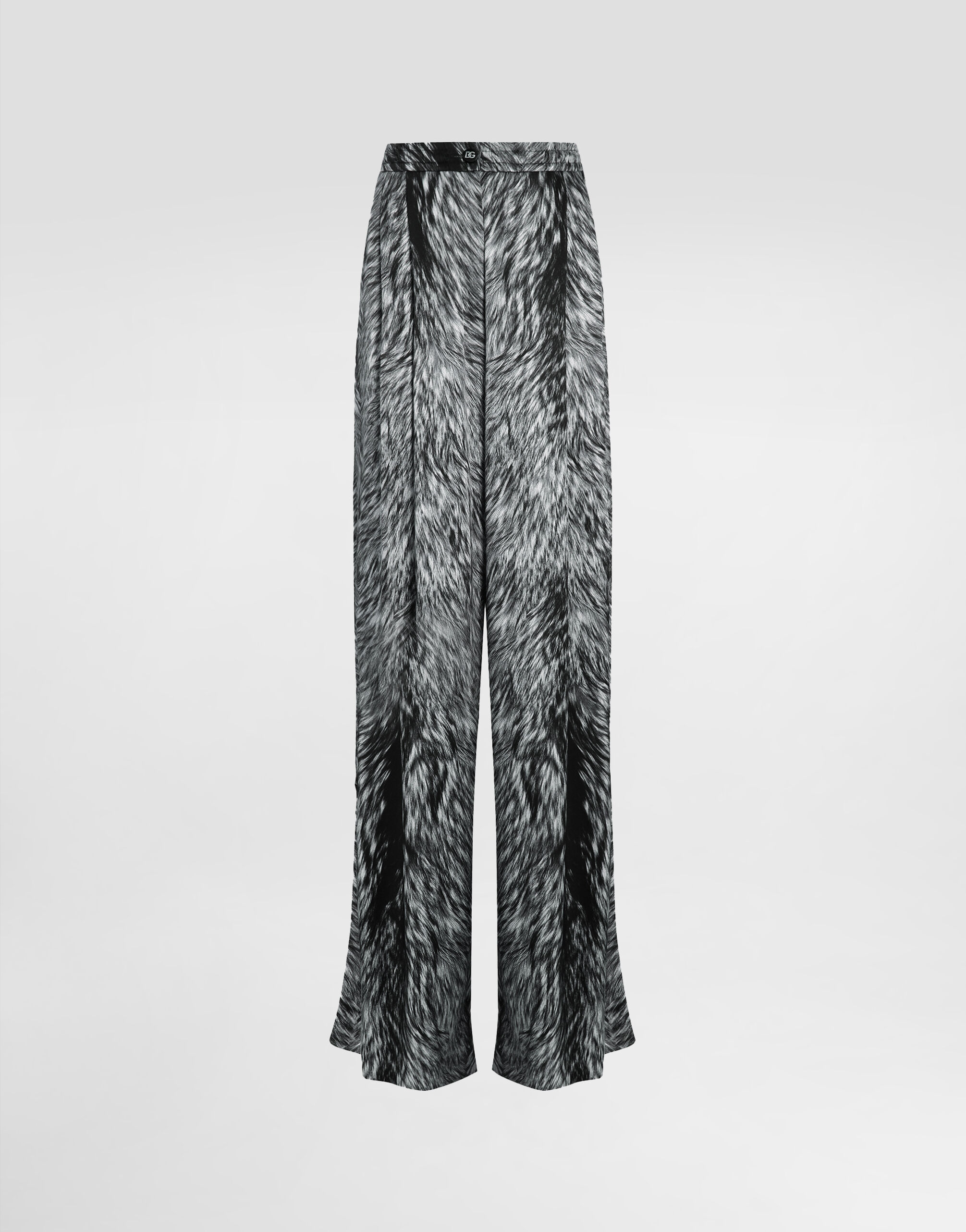 Silk satin pajama pants with fur print in Grey for Women