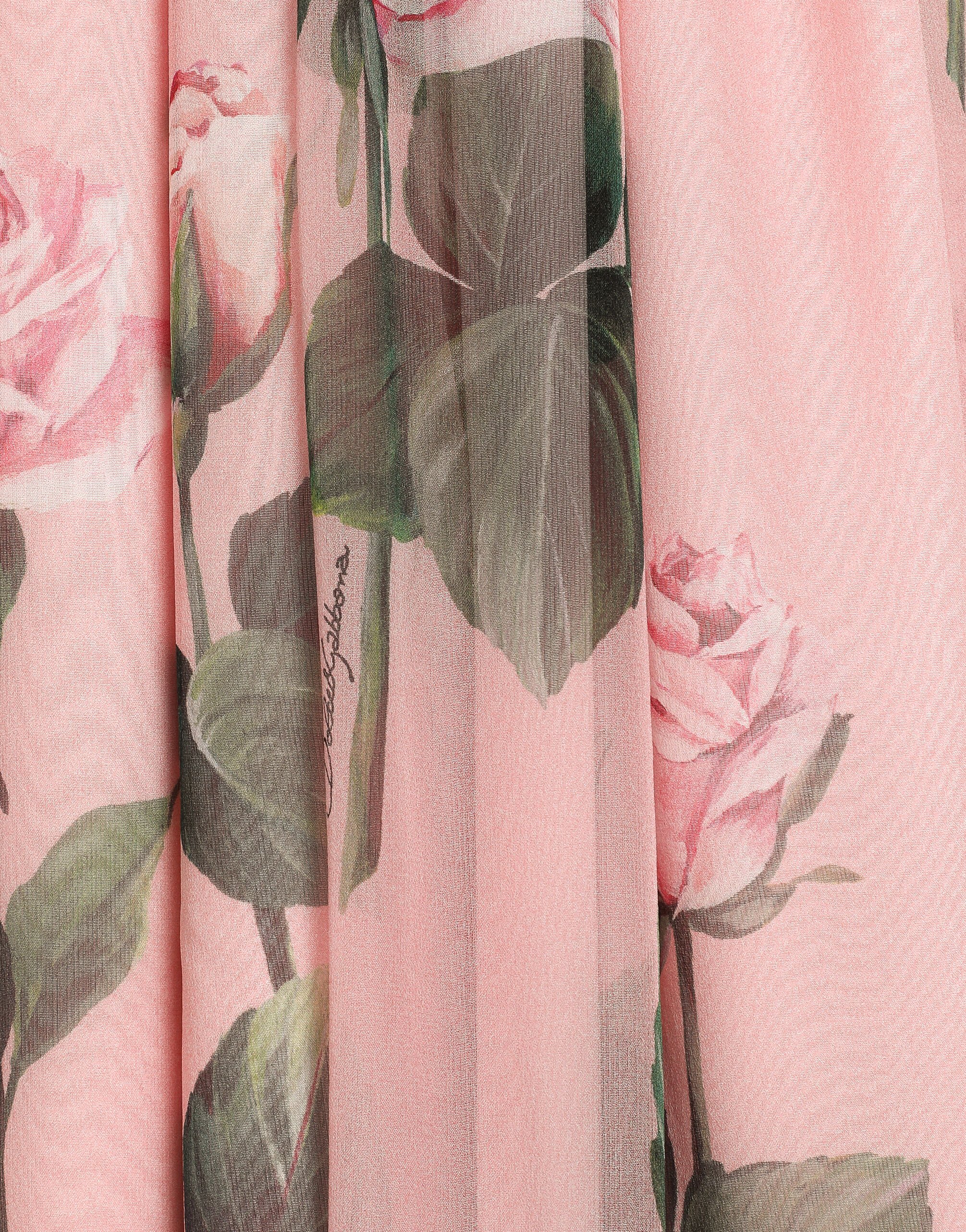Chiffon pants with rose print and Dolce&Gabbana logo in