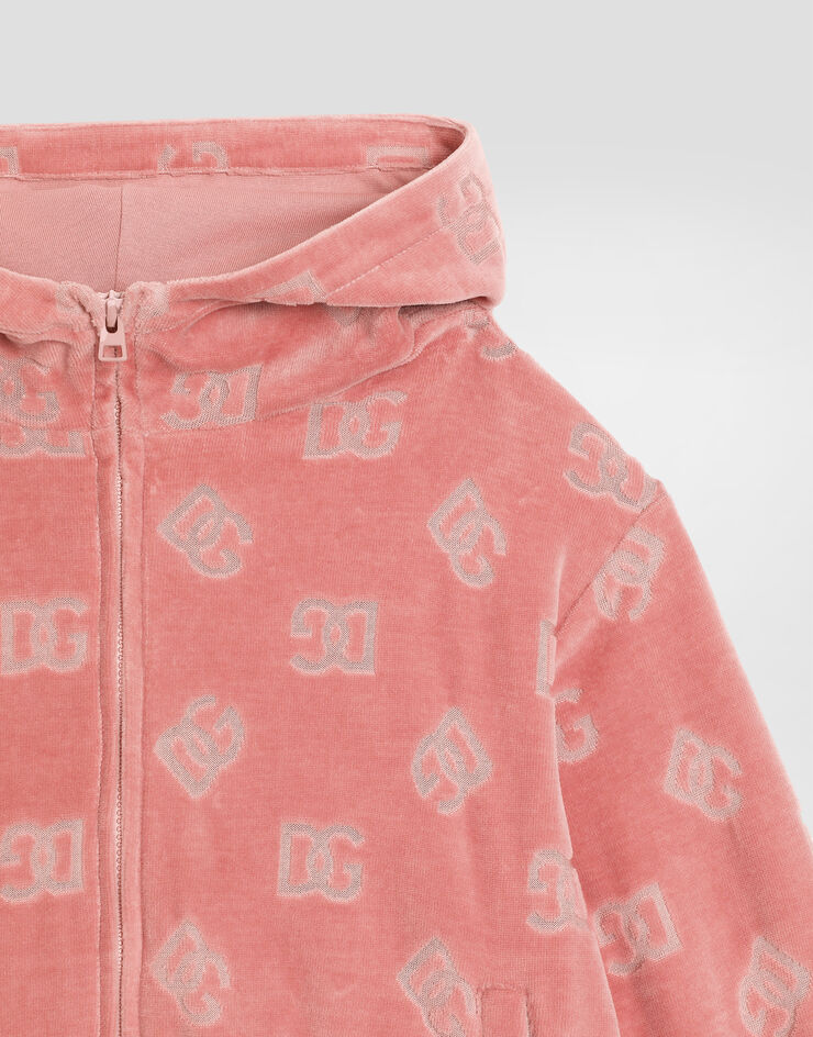 Dolce & Gabbana Sudadera de chenilla con capucha y logotipo DG en jacquard Rosa L5JWBVFJ7DL