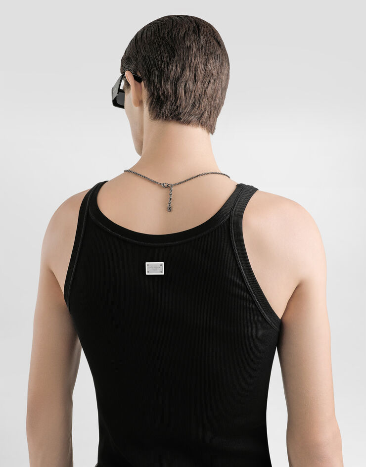 Dolce & Gabbana Tanktop Slim gerippt mit Plakette Schwarz G8PA8TG7O6R
