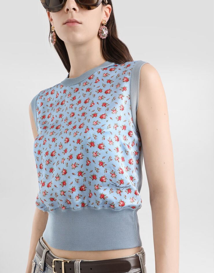 Dolce & Gabbana Small rose-print silk tank top Multicolor FXT43TJBSOQ