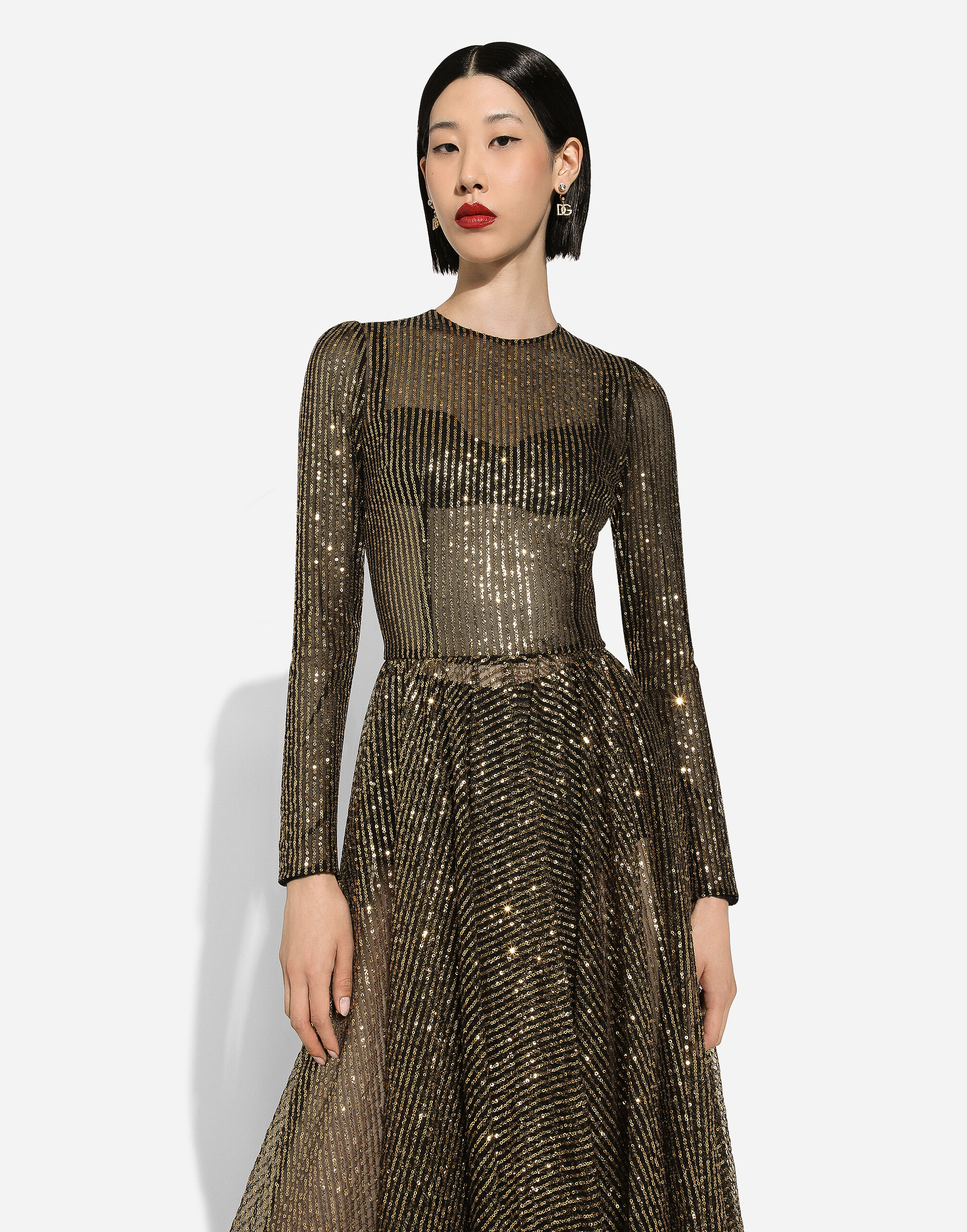 Long-sleeved sequined midi dress - thumbnail 4