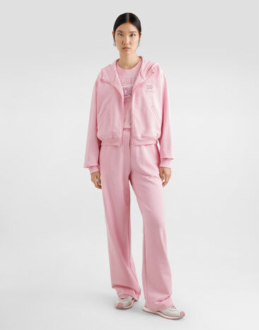 Dolce & Gabbana Zip-up jersey sweatshirt with raised DG logo embroidery Pink F9S15ZGDCX4