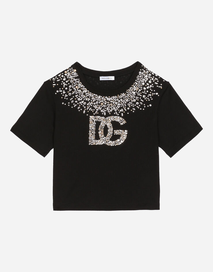 Dolce & Gabbana T-Shirt aus Jersey mit DG-Logo Schwarz L5JTMDG7K2V