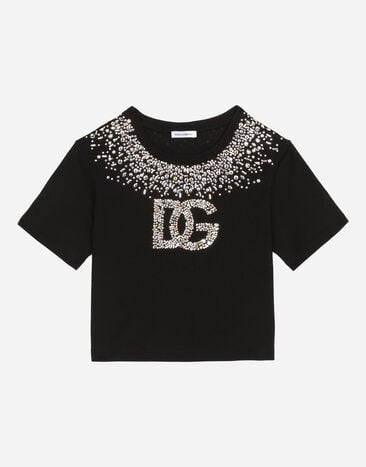 Dolce & Gabbana Jersey T-shirt with DG logo Negro L5JW9NG7L1J