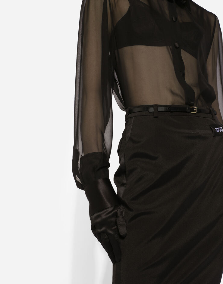 Dolce&Gabbana قميص من حرير شيفون بتفاصيل ساتان أسود F5R42TFU1AT