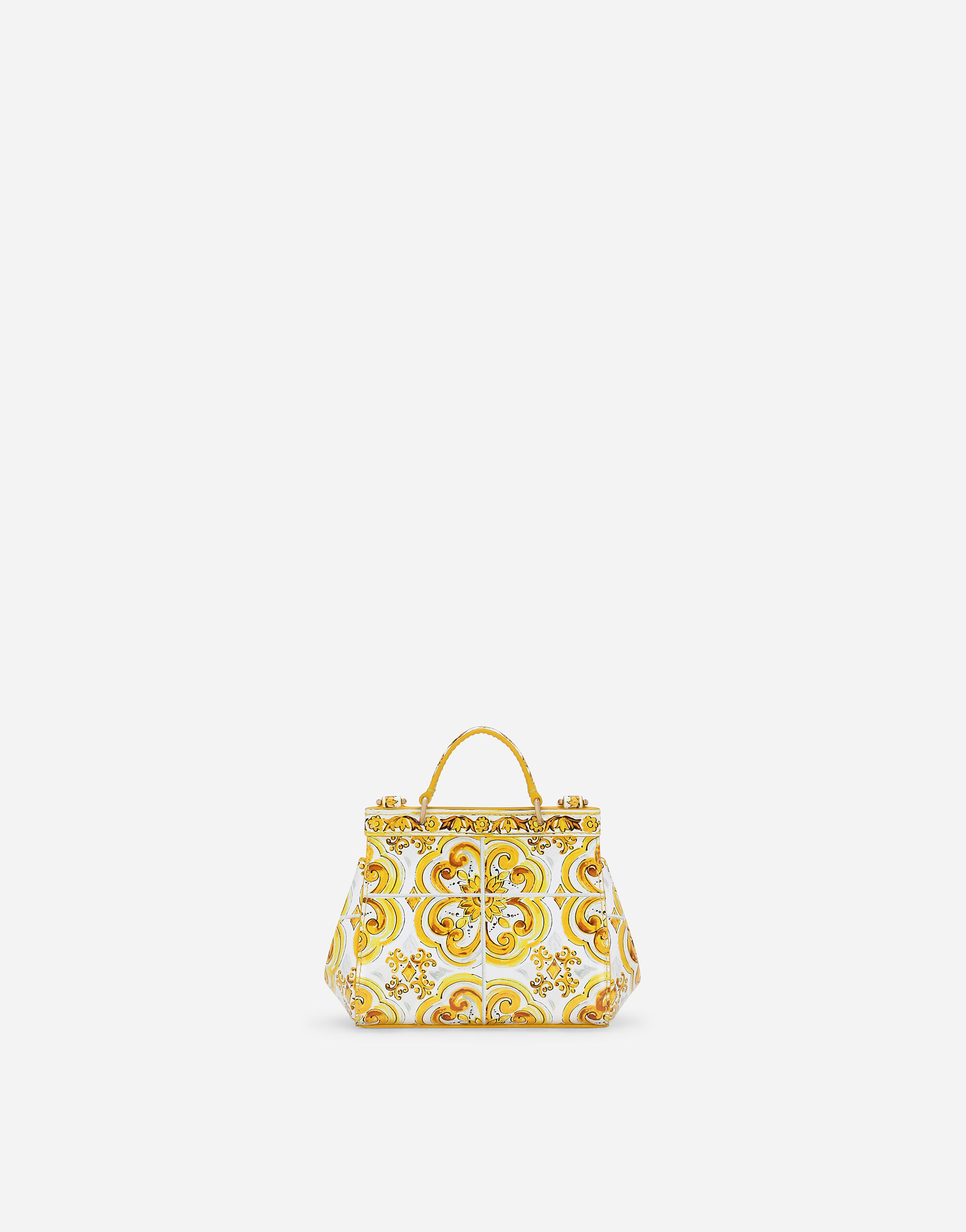 Polished calfskin Sicily bag with yellow majolica print in Yellow for Girls Dolce Gabbana