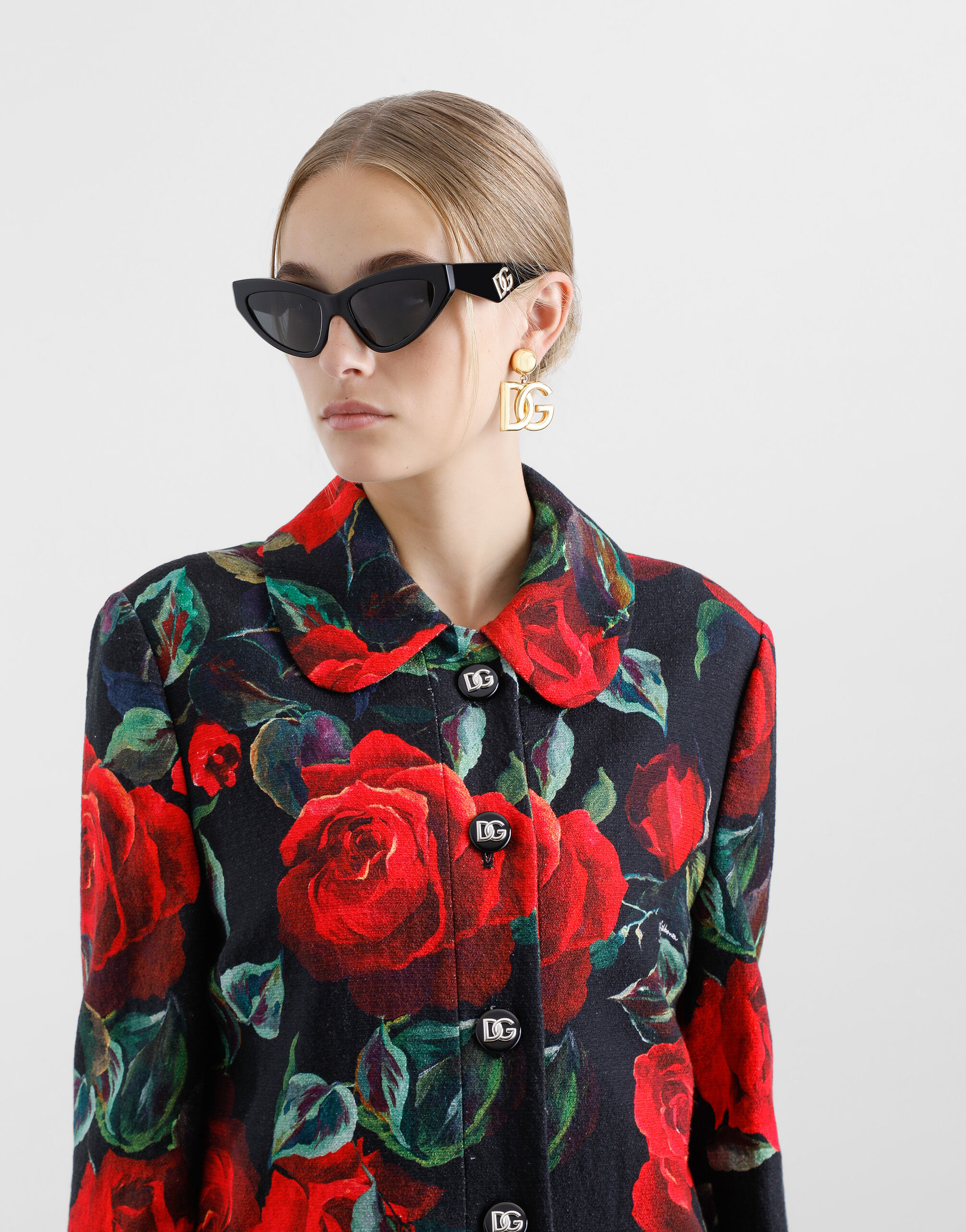 Single-breasted rose-print cotton jacquard coat in Print for Women