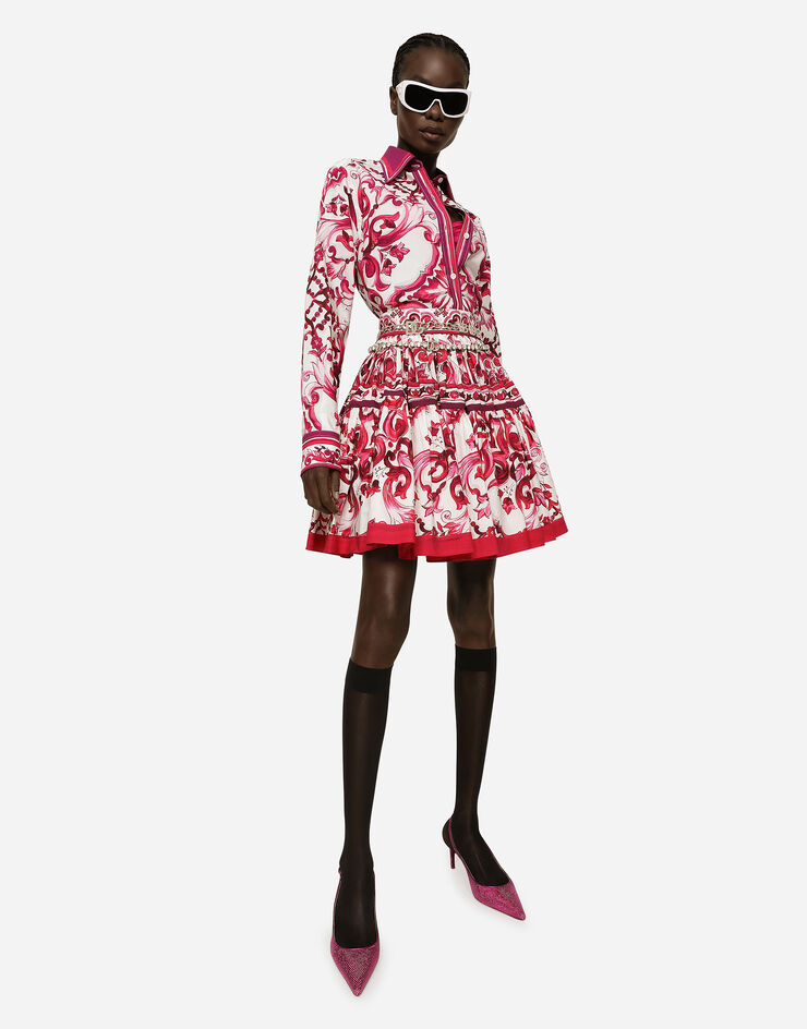 Dolce&Gabbana Camicia in popeline stampa maiolica Multicolore F5J51THH5AW