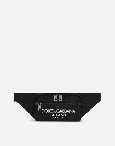 Dolce & Gabbana حقيبة خصر نايلون صغيرة بشعار مطاطي ذهبي WBN5L3W1111