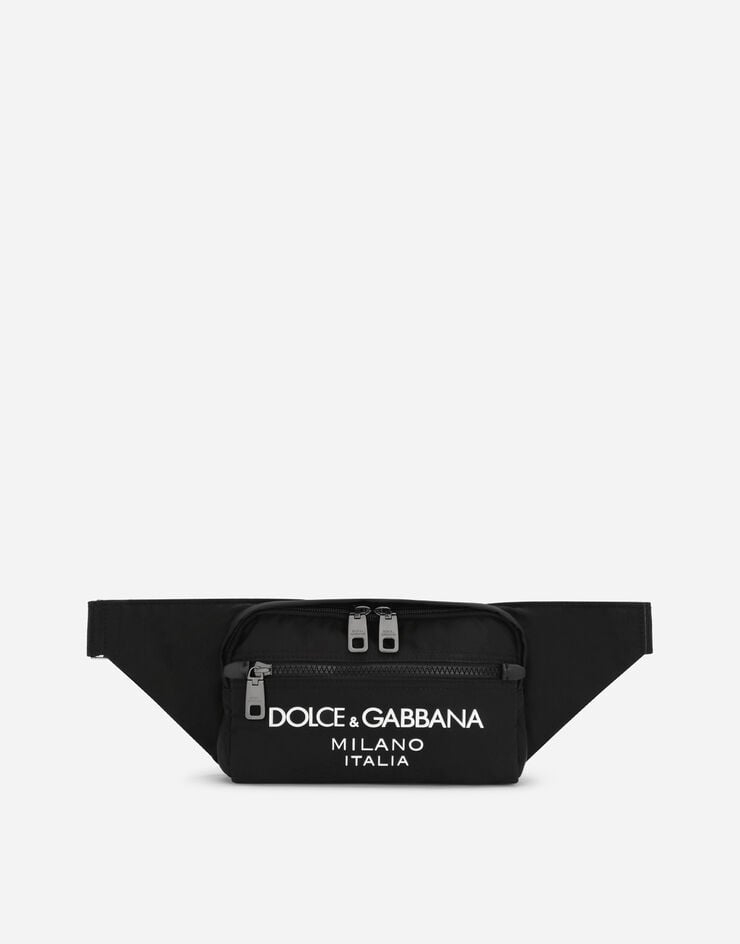 Dolce & Gabbana حقيبة خصر نايلون صغيرة بشعار مطاطي أسود BM2218AG182