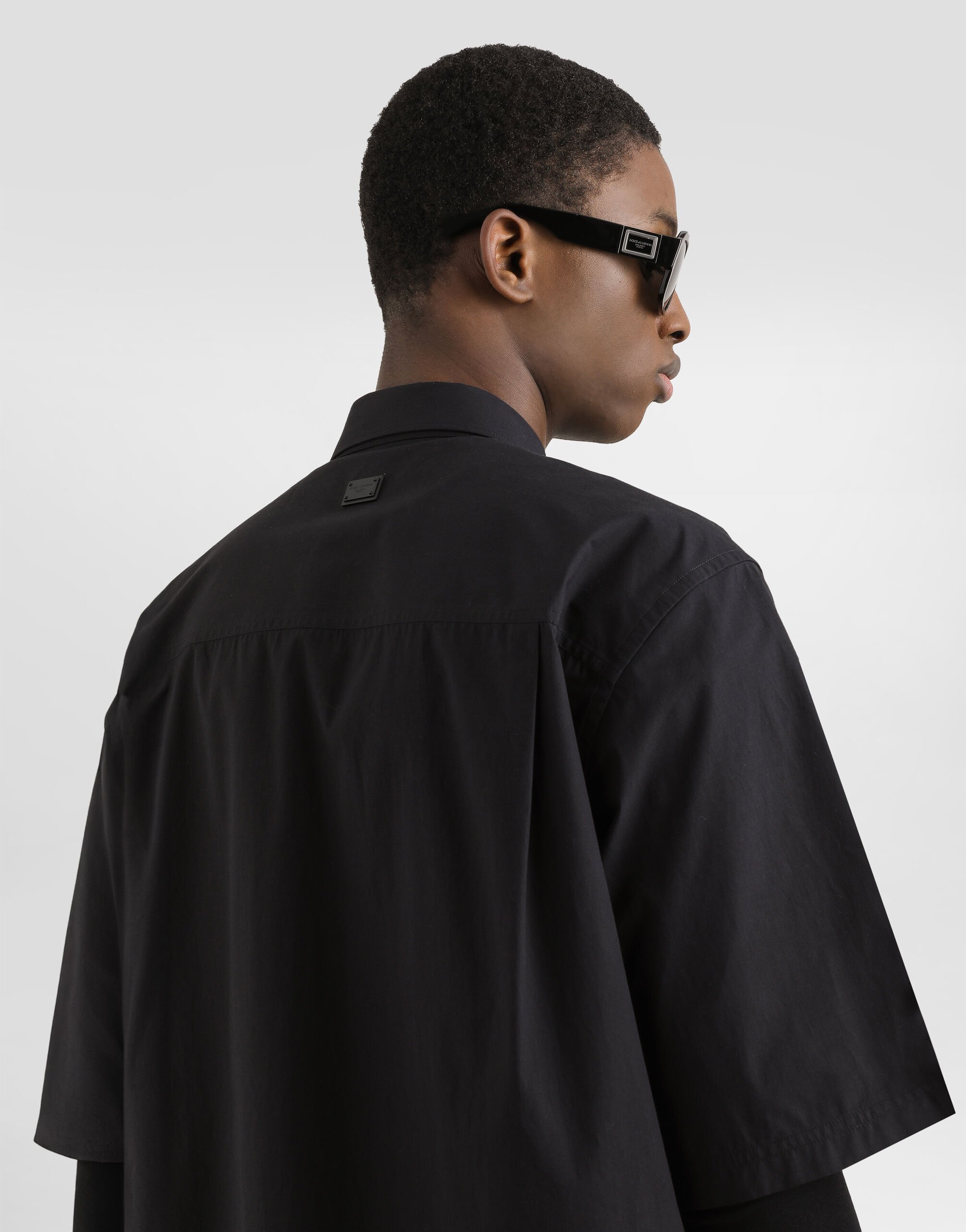 Poplin shirt with tag in Black for Men | Dolce&Gabbana®